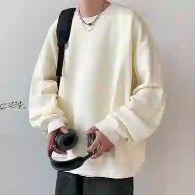 顶峰保罗  美式复古纯色高级设计感休闲大码运动上衣无性别主义直筒宽松百搭简约潮牌圆领卫衣 男女同款