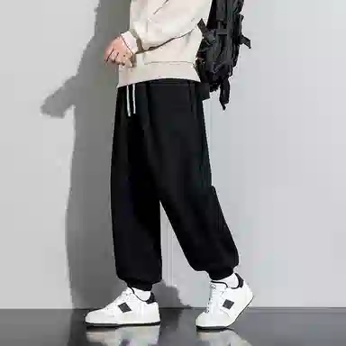 顶峰保罗 美式复古宽松舒适百搭直筒束脚九分裤无性别主义潮牌字母高街设计感运动休闲裤 男女同款