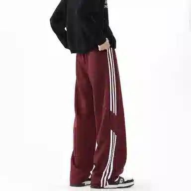 顶峰保罗 美式高街侧边条纹百搭直筒长裤复古潮流宽松舒适小众百搭痞帅设计感大码阔腿休闲裤 男女同款