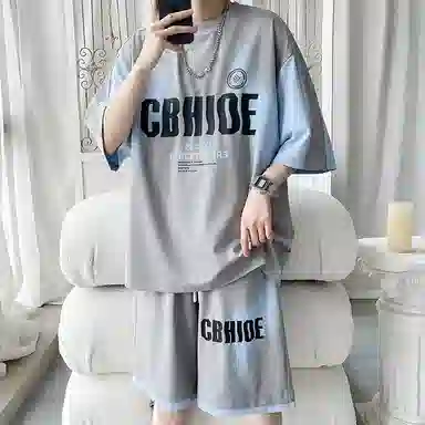 顶峰保罗 冰丝圆领字母印花百搭宽松潮牌学院风无性别主义休闲运动套装 男女同款