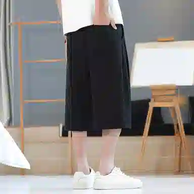 顶峰保罗 新中式莱赛尔潮流痞帅纯色无性别主义宽松大码百搭七分运动健身裤弹力抽绳显高薄款直筒休闲短裤 男女同款