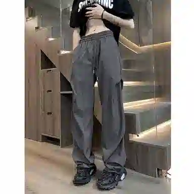 顶峰保罗 痞帅凉感舒适简约百搭伞兵直筒长裤户外登山跑步运动宽松小众设计感阔腿休闲裤 男女同款