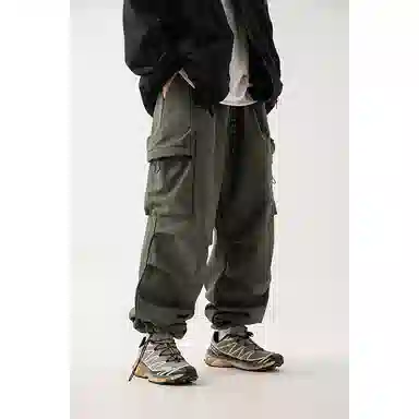 顶峰保罗 美式潮牌凉感舒适工装直筒长裤子薄款宽松小众百搭抽绳束脚设计感高街阔腿休闲裤 男女同款