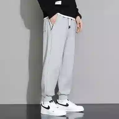 顶峰保罗 重磅宽松运动束脚裤无性别主义纯色加绒加厚大码通勤卫裤弹力抽绳显高显瘦简约百搭高街休闲裤 男女同款