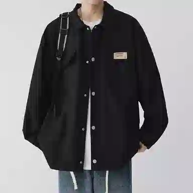 顶峰保罗 美式纯色翻领上衣无性别主义宽松休闲痞帅百搭潮牌衬衫式外套夹克 男女同款