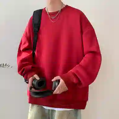 顶峰保罗  美式复古纯色高级设计感休闲大码运动上衣无性别主义直筒宽松百搭简约潮牌圆领卫衣 男女同款