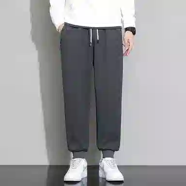 顶峰保罗 重磅宽松运动束脚裤无性别主义纯色加绒加厚大码通勤卫裤弹力抽绳显高显瘦简约百搭高街休闲裤 男女同款