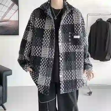 顶峰保罗 格子潮牌美式复古工装宽松休闲  运动外套无性别主义痞帅时尚百搭大码翻领夹克 男女同款