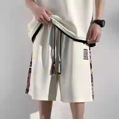 顶峰保罗 新中式国潮冰丝健身篮球圆领短袖短裤一整套无性别主义弹力松紧腰显高宽松加肥加大舒适百搭休闲运动套装 男女同款