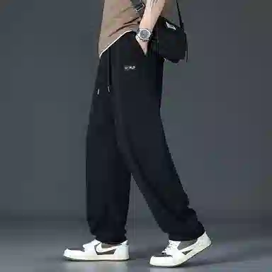 顶峰保罗 直筒裤子薄款潮牌痞帅宽松阔腿冰丝潮流运动抽绳无性别主义长裤时尚百搭垂感大码休闲裤 男女同款