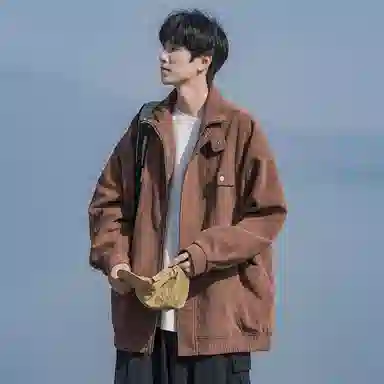 顶峰保罗 美式复古直筒工装无性别主义潮牌痞帅翻领上衣外套休闲百搭简约时尚纯色宽松长袖夹克 男女同款