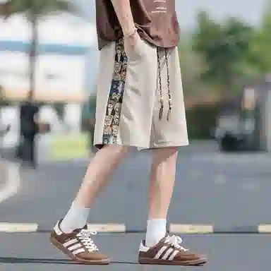 顶峰保罗 中式潮牌痞帅潮流刺绣运动无性别主义五分裤子薄款加肥加大码国风时尚百搭设计感休闲短裤 男女同款