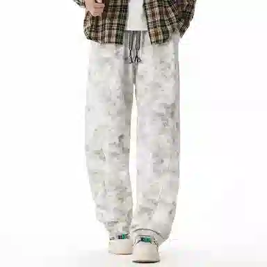 顶峰保罗 美式高街宽松大码长裤垂感复古做旧潮牌简约百搭显高显瘦痞帅直筒运动拖地休闲裤 男女同款