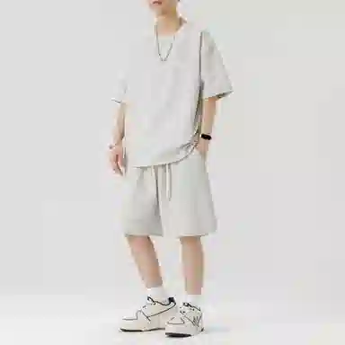 顶峰保罗 无性别主义纯色简约短袖体恤短裤帅气搭配亲肤舒适高级感宽松休闲运动套装 男女同款