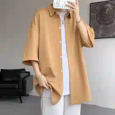 顶峰保罗 无性别主义痞帅潮牌薄款凉感亲肤透气宽松半袖休闲衬衣时尚百搭外套高级感短袖衬衫 男女同款