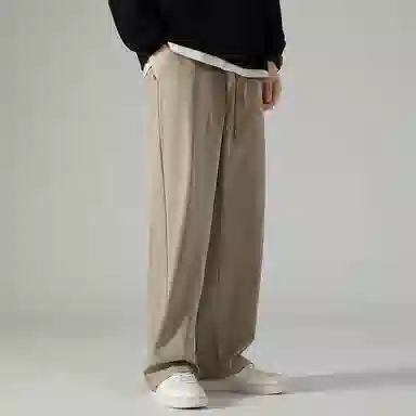 顶峰保罗 冰丝直筒阔腿无性别主义纯色基础款拖地运动卫裤弹力抽绳显高百搭宽松大码潮牌时尚高街垂感休闲裤 男女同款