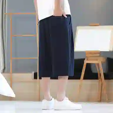 顶峰保罗 新中式莱赛尔潮流痞帅纯色无性别主义宽松大码百搭七分运动健身裤弹力抽绳显高薄款直筒休闲短裤 男女同款