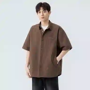 顶峰保罗 薄款翻领宽松休闲百搭通勤潮流简约短袖衬衫 男女同款