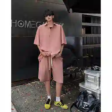 顶峰保罗 冰丝纯色简约凉感舒适短袖短裤搭配一套日系潮牌宽松小众百搭高级感休闲运动套装 男女同款