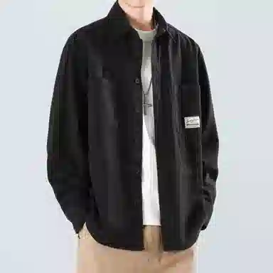 顶峰保罗 美式复古工装长袖衬衫无性别主义宽松百搭翻领开衫单排扣纯棉上衣休闲时尚潮牌夹克 男女同款