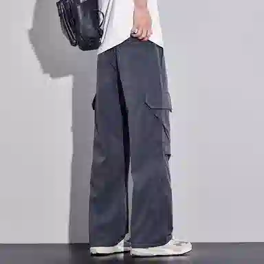 顶峰保罗 美式潮牌冰丝薄款无性别主义户外多口袋工装裤宽松直筒阔腿运动伞兵裤休闲裤 男女同款