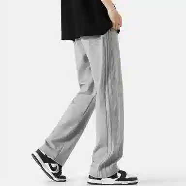 顶峰保罗 纯色冰丝垂感条纹直筒日系潮牌无性别主义宽松高街阔腿舒适百搭时尚运动裤休闲裤 男女同款