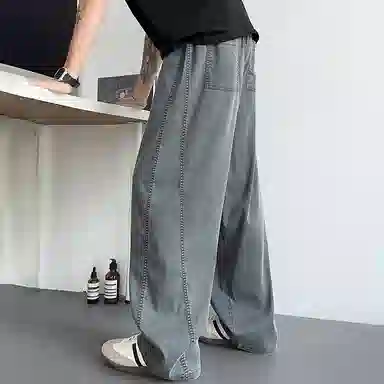 顶峰保罗 无性别主义轻薄凉感垂坠感阔腿长裤子直筒宽松时尚百搭系带亲肤透气高级感休闲裤 男女同款