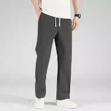 顶峰保罗 美式高街舒适纯色冰丝垂感宽松大码百搭潮牌直筒阔腿显高显瘦休闲裤 男女同款