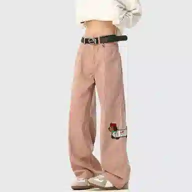 顶峰保罗 美式腊肠小狗刺绣直筒阔腿长裤百搭宽松重磅情侣潮牌凉感透气设计感显瘦显高休闲裤 男女同款