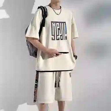 顶峰保罗 新中式国潮冰丝健身篮球圆领短袖短裤一整套无性别主义弹力松紧腰显高宽松加肥加大舒适百搭休闲运动套装 男女同款