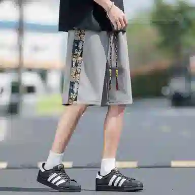 顶峰保罗 中式潮牌痞帅潮流刺绣运动无性别主义五分裤子薄款加肥加大码国风时尚百搭设计感休闲短裤 男女同款