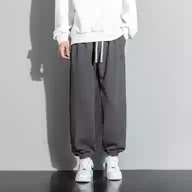 顶峰保罗 美式复古宽松舒适百搭直筒束脚九分裤无性别主义潮牌字母高街设计感运动休闲裤 男女同款