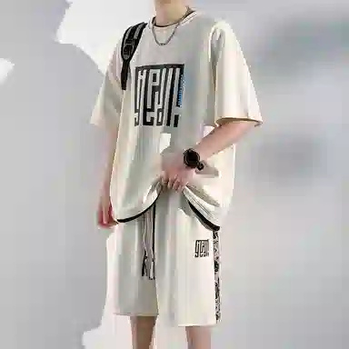 顶峰保罗 新中式国潮冰丝健身篮球圆领短袖短裤一整套无性别主义弹力松紧腰显高宽松加肥加大舒适百搭休闲运动套装 男女同款