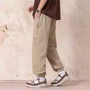 顶峰保罗 冰丝网孔潮牌薄款垂感无性别主义束脚长裤时尚百搭设计感直筒宽松运动抽绳大码休闲裤 男女同款