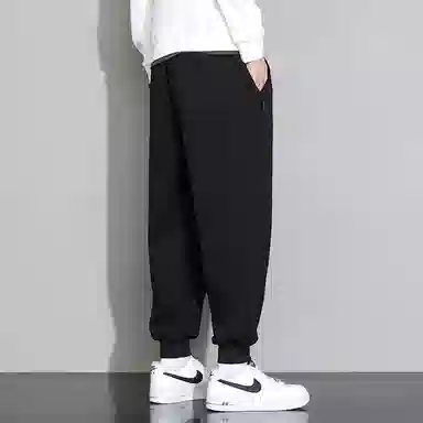 顶峰保罗 重磅宽松运动束脚裤无性别主义纯色加绒加厚大码通勤卫裤弹力抽绳显高显瘦简约百搭高街休闲裤 男女同款