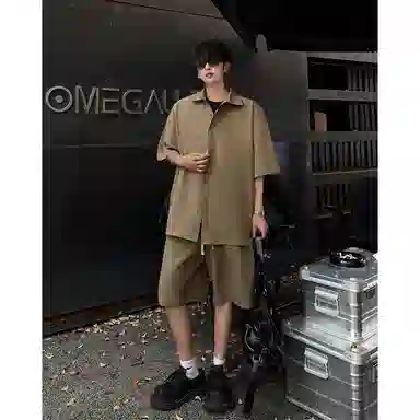 顶峰保罗 冰丝纯色简约凉感舒适短袖短裤搭配一套日系潮牌宽松小众百搭高级感休闲运动套装 男女同款