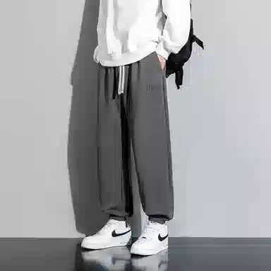 顶峰保罗 美式复古宽松舒适百搭直筒束脚九分裤无性别主义潮牌字母高街设计感运动休闲裤 男女同款