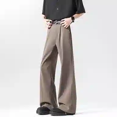 顶峰保罗 纯色垂感薄款舒适百搭直筒长裤凉感宽松小众简约高级感潮牌西装拖地阔腿 休闲裤 男女同款