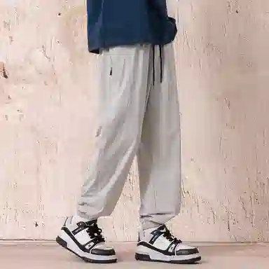 顶峰保罗 冰丝网孔潮牌薄款垂感无性别主义束脚长裤时尚百搭设计感直筒宽松运动抽绳大码休闲裤 男女同款