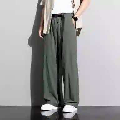 顶峰保罗 冰丝薄款直筒垂感阔腿速干凉感透气运动长裤无性别主义纯色腰带高级感亲肤舒适休闲裤 男女同款