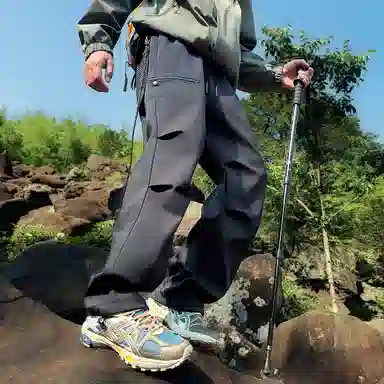 顶峰保罗 美式高街防风防水软壳机能风直筒裤无性别主义户外登山骑行山系伞兵工装褶皱运动阔腿长裤显高显瘦宽松百搭垂感休闲裤 男女同款