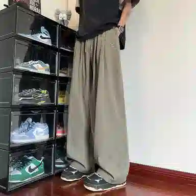 顶峰保罗 冰丝薄款纯色直筒阔腿长裤凉感透气速干宽松小众百搭运动潮牌慵懒风舒适休闲裤 男女同款