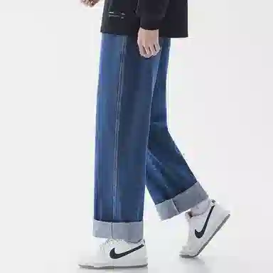 顶峰保罗 美式宽松百搭透气无性别主义弹力透气垂感休闲潮流阔腿拖地牛仔裤 男女同款