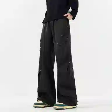 顶峰保罗 美式潮牌纯色简约高级感直筒阔腿长裤复古高街痞帅宽松舒适小众百搭运动休闲裤 男女同款