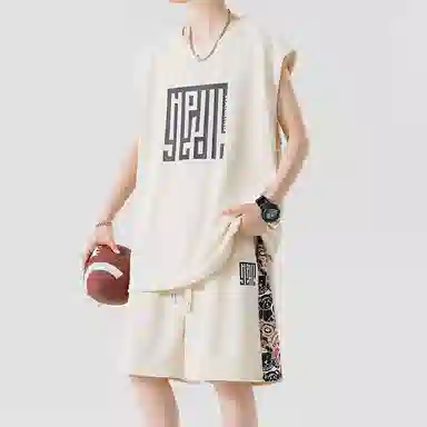 顶峰保罗 新中式印花背心短裤搭配一套宽松潮流时尚休闲运动套装 男女同款