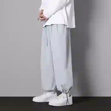 顶峰保罗 两穿直筒美式潮牌宽松运动抽绳长裤无性别主义痞帅时尚百搭简约束脚休闲裤 男女同款