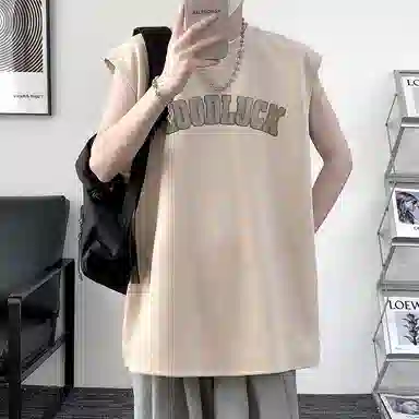 顶峰保罗 美式高街字母薄款透气无袖上衣冰丝凉感舒适宽松小众休闲百搭潮牌运动坎肩背心 男女同款