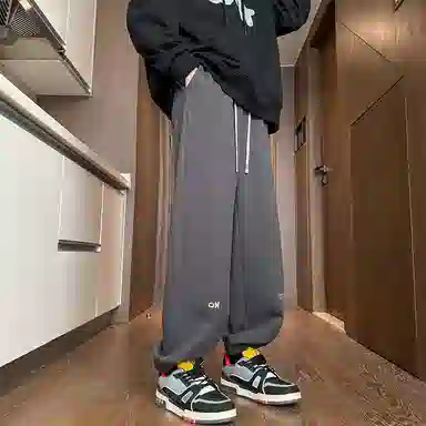 顶峰保罗 美式潮牌字母直筒阔腿高级设计感卫裤无性别主义潮流百搭宽松大码运动束脚休闲裤 男女同款