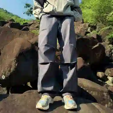 顶峰保罗 美式高街防风防水软壳机能风直筒裤无性别主义户外登山骑行山系伞兵工装褶皱运动阔腿长裤显高显瘦宽松百搭垂感休闲裤 男女同款