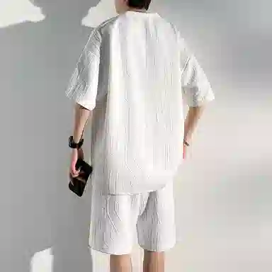 顶峰保罗 简约小众设计感冰丝薄款舒适无性别主义圆领短袖上衣美式潮牌宽松短裤休闲运动套装 男女同款